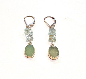 Gold and Aquamarine Drop Earrings