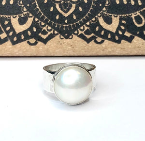 Genuine Mabe Pearl Wide Band Ring